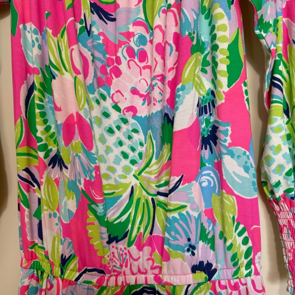 Lilly Pulitzer Lana Skirt Romper XS Pink Tropical Print Long Sleeve Mini Dress - Picture 12 of 14